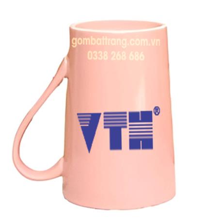 Ly sứ màu hồng dễ thương in logo 5