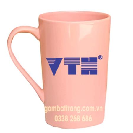 Ly sứ màu hồng dễ thương in logo 1