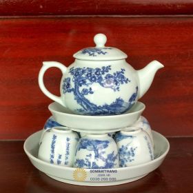 Ấm chén giả cổ Bát Tràng Mai Hạc sang trọng