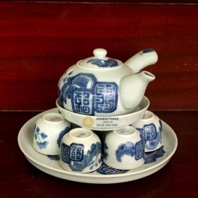 Ấm chén men lam cổ Mai Thọ sang trọng