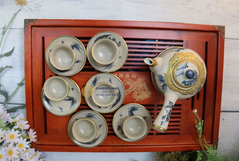 Bộ ấm chén men rạn sơn thủy hữu tình – gốm nung cao cấp, bền đẹp, biểu tượng tinh hoa trà Việt