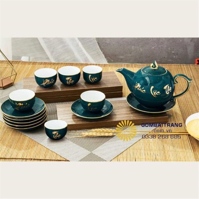Ấm chén trà đạo cửu long Phúc - Lộc -Thọ trang trí đẹp