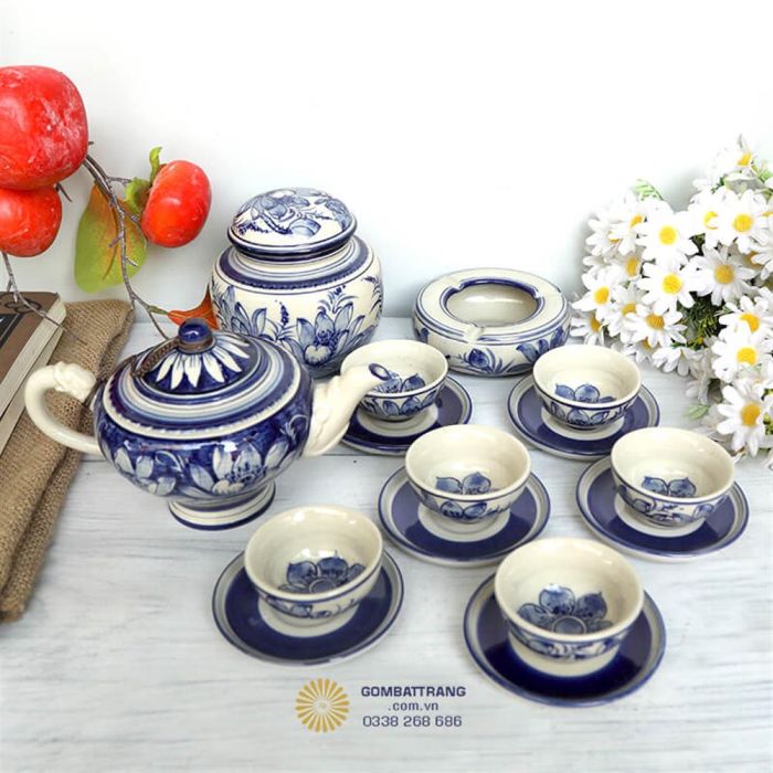 Ấm Chén Uống Nước Vẽ Hoa Sen Giá Rẻ