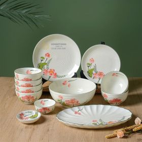 Bát đĩa Bát Tràng hoa sen đỏ cực rẻ đẹp