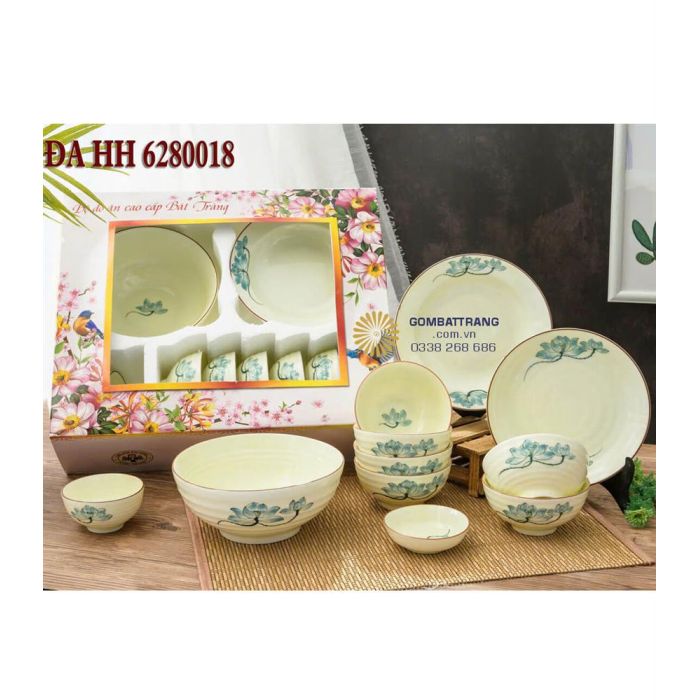 Bát đĩa bát tràng xuất khẩu- Họa tiết hoa sen thanh tao