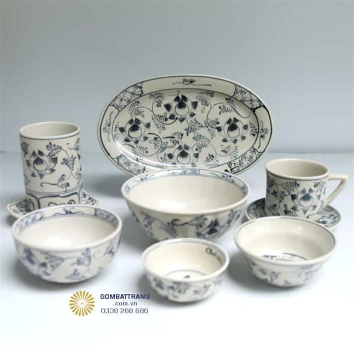 Bát Đĩa Gốm Sứ Bát Tràng Hoa Sen Cao Cấp