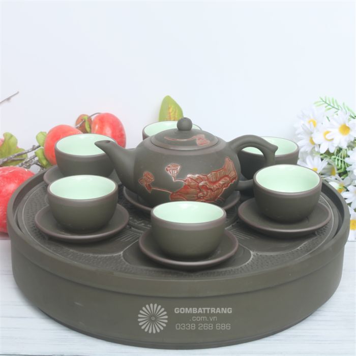 Bộ ấm chén bát tràng hoa sen tinh tế