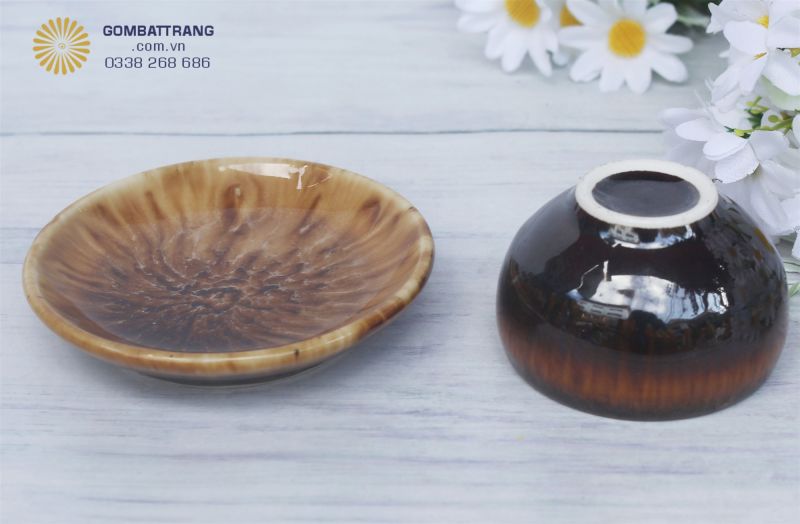 Chén sáng bóng đi kèm đĩa đựng cao cấp