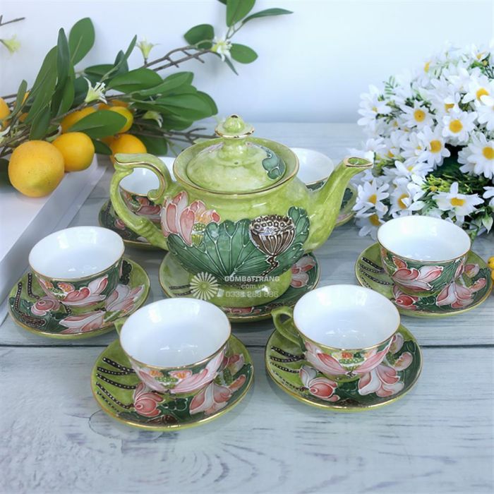 Bộ ấm chén Bát Tràng hoa sen rẻ đẹp nhất