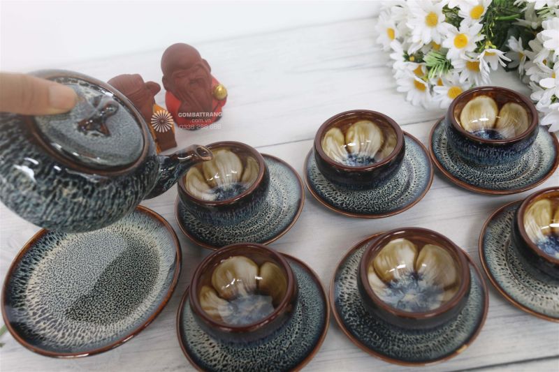 Trọn bộ ấm chén Bát Tràng men nâu đẹp nhất