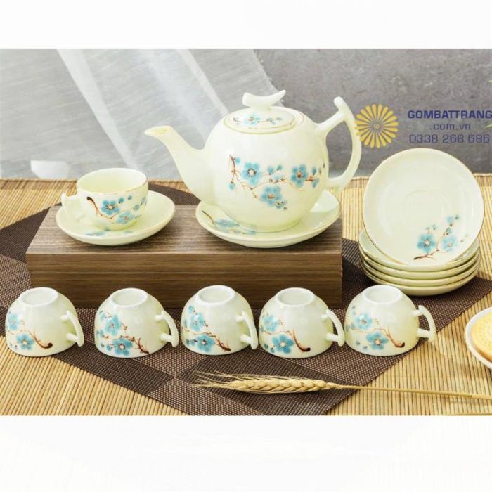 Bộ ấm chén đẹp sang trọng - Bưởi cành đào xanh