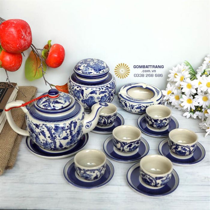 Bộ Ấm Chén Pha Trà Vẽ Hoa Sen Đẹp