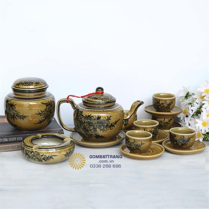 Bộ Ấm Chén Trà Làm Quà Tặng Hoa Đào Cực Đẹp