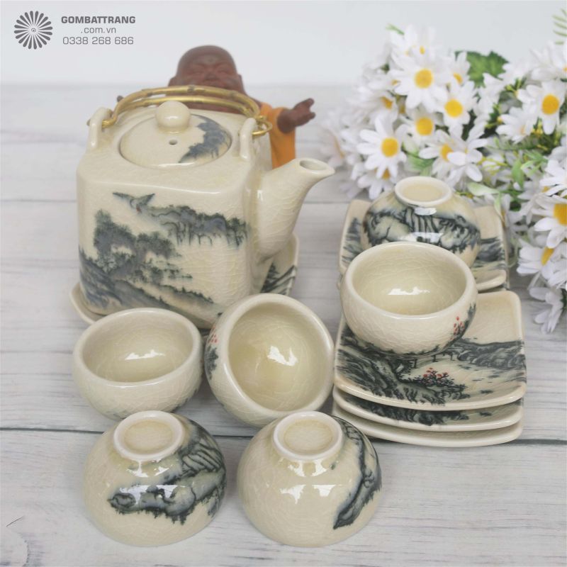 Hình ảnh chụp bộ ấm chén dưới ánh sáng chân thực của môi trường