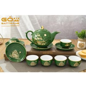 Bộ ấm trà Bát Tràng men xanh cực đẹp
