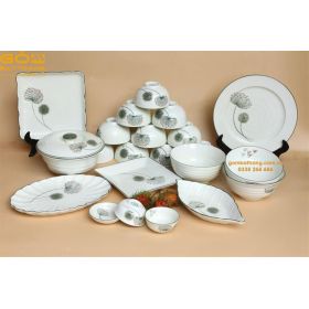 Bộ bát ăn gốm sứ Bát Tràng hoa bồ công anh vẽ tay