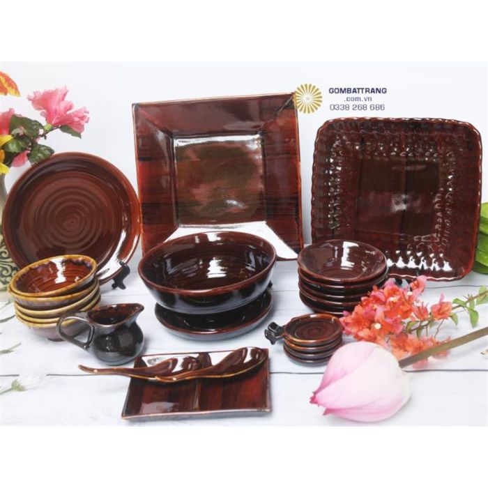 Bộ bat dia Bát Tràng 11 món decor tối giản