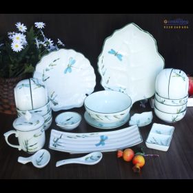 Bộ bát đĩa Bát Tràng chuồn chuồn cao cấp