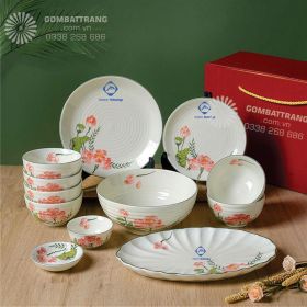 Bộ bát đĩa Bát Tràng hoa sen in logo