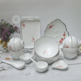Bộ bát đĩa bát tràng màu trắng họa tiết hoa đào cao cấp