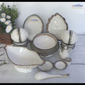 Bộ bát đĩa Bát Tràng men rạn cao cấp