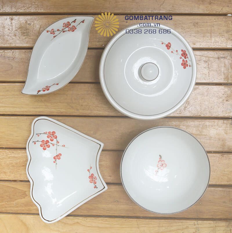 Bộ bát đĩa đẹp cao cấp hoa văn hoa đào sang trọng
