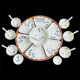 Bộ bát đĩa gốm Bát Tràng mặt trời vẽ chuồn chuồn đẹp