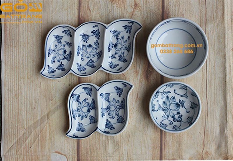 Bộ bát đĩa gốm sứ Bát Tràng cao cấp, hàng nghệ nhân