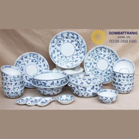 Bộ bát đĩa men đẹp Bát Tràng hoa lam bền đẹp, ưu đãi