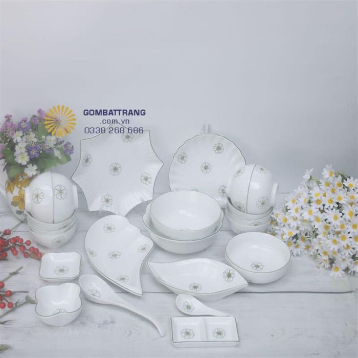 Bộ bát đĩa sứ cao cấp trang trí góc bếp đẹp