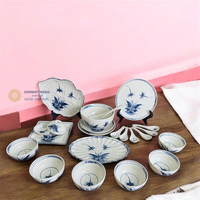 Bộ Chén Đĩa Cao Cấp Bát Tràng Chuồn Khoai Sang Đẹp