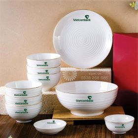 Bộ chén đĩa cao cấp Bát Tràng in logo