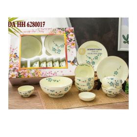 Bộ chén đĩa cao cấp bát tràng – Vẽ hoa mai xanh đẹp mắt