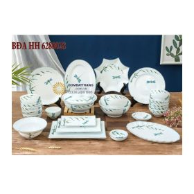 Bộ chén dĩa gốm bát tràng- Họa tiết trúc chuồn vẽ tay