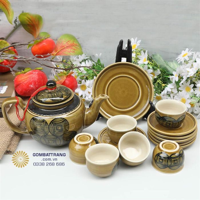 Bộ Chén Gốm Bát Tràng Thu Hút Tài Lộc