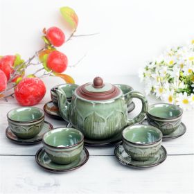 Bộ tách trà bát tràng 14 sản phẩm men xanh rêu nổi bật