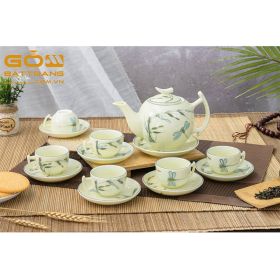 Bộ trà cao cấp Bát Tràng vẽ chuồn chuồn