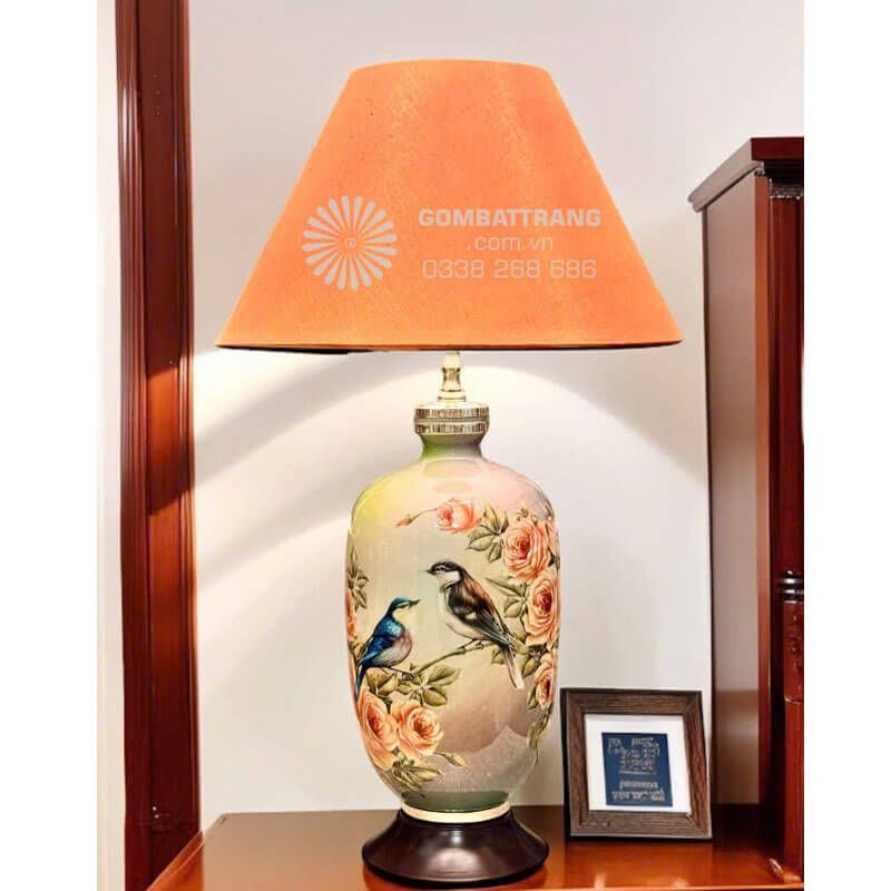 Đèn ngủ bằng sứ họa tiết con chim – vẽ tay tinh xảo, ánh sáng dịu nhẹ