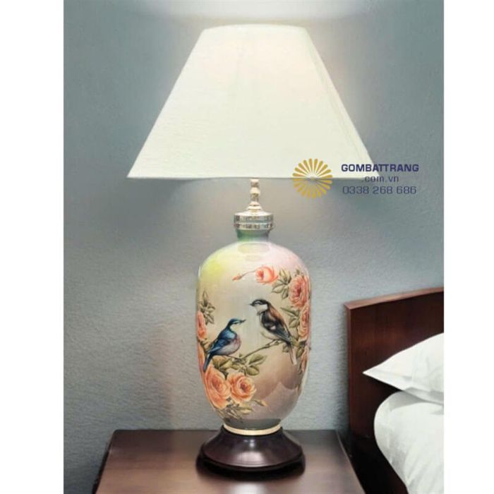 Đèn ngủ gốm sứ bát tràng vẽ màu 3D tinh xảo