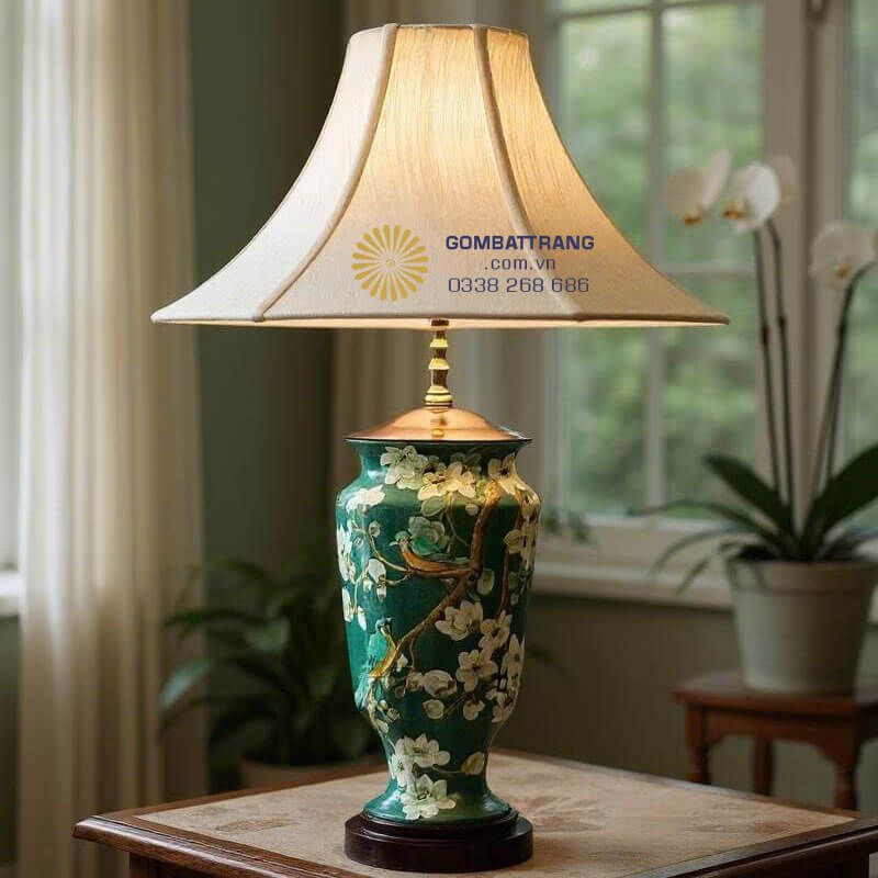 Đèn ngủ gốm sứ Bát Tràng – ánh sáng dịu nhẹ, thiết kế sang trọng cho phòng ngủ hiện đại.