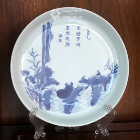Đĩa cảnh Bát Tràng vẽ Xuân Du sang trọng
