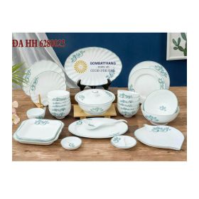 Đĩa gốm bát tràng-Men sứ trắng vẽ sen xanh đẹp mắt