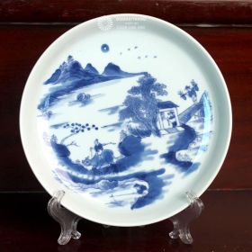 Đĩa sứ men lam cổ Ngư Tiều Canh Độc rẻ đẹp