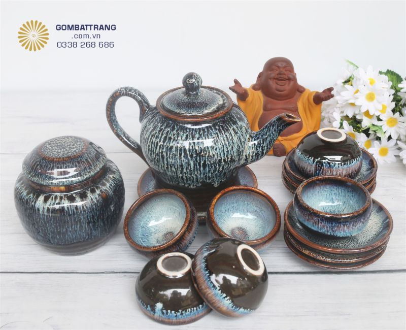 Bộ ấm chén men hỏa biến trọn bộ