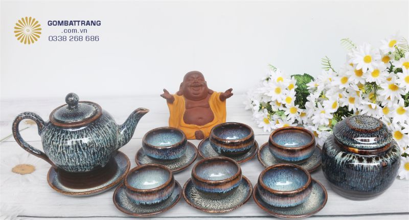 Bộ ấm chén men hỏa biến đầy đủ