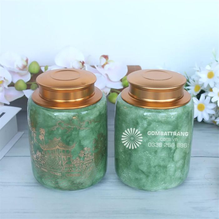 Hộp đựng chè bằng sứ trang trí bàn khách đẹp