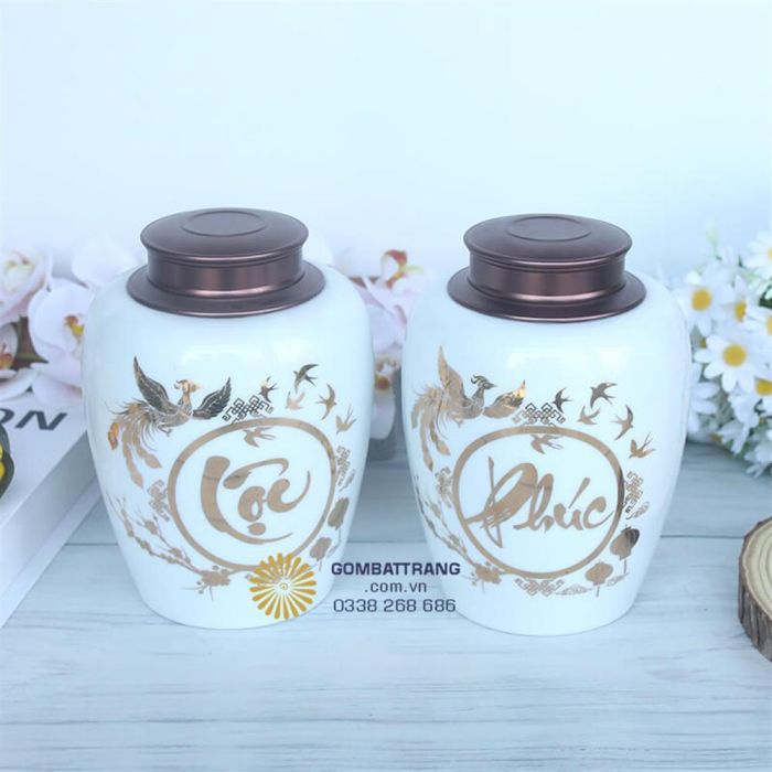 Hộp Đựng Trà Bằng Gốm Đẹp Trang Trí Bàn Trà