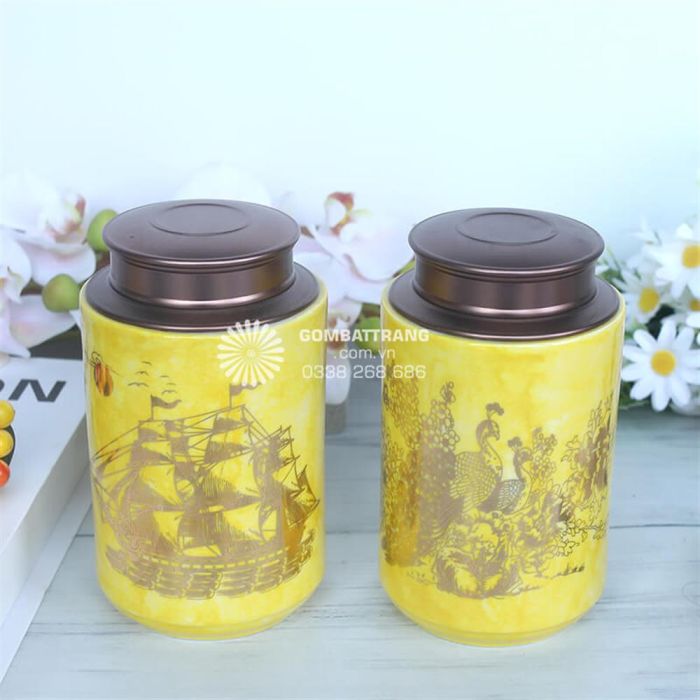 Hộp Trà Gốm Mạ Vàng Chất Lượng Cao