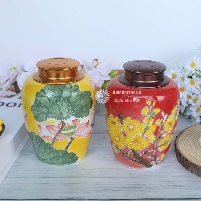 Hũ sứ đựng trà hoa sen – biểu tượng thanh khiết và an yên