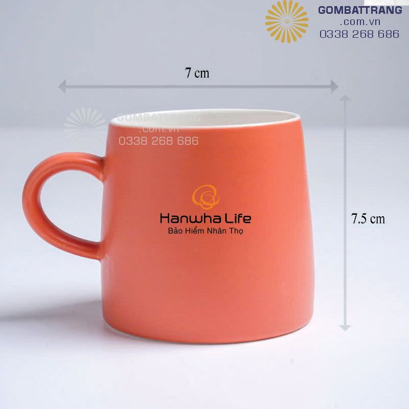Ly sứ mầu vàng cam, men tự nhiên, thiết kế trẻ trung thanh lịch, sứ sạch rất bền, in logo theo yêu cầu chất lượng cao